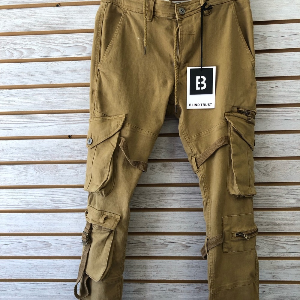 Men Khaki Cargo jeans with straps